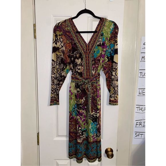ECI New York Dress Floral Boho Multicolor V Neck Stretch Tie Size XXL (2XL) - Picture 2 of 10